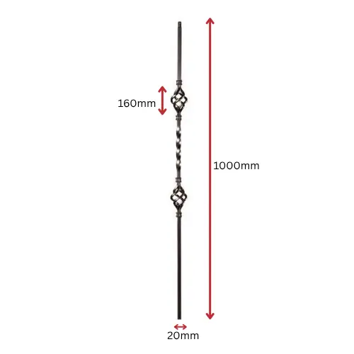 Twist Double Basket Bar for wrought iron gate 16x16mm H 1000mm long - Zinc Plated.webp