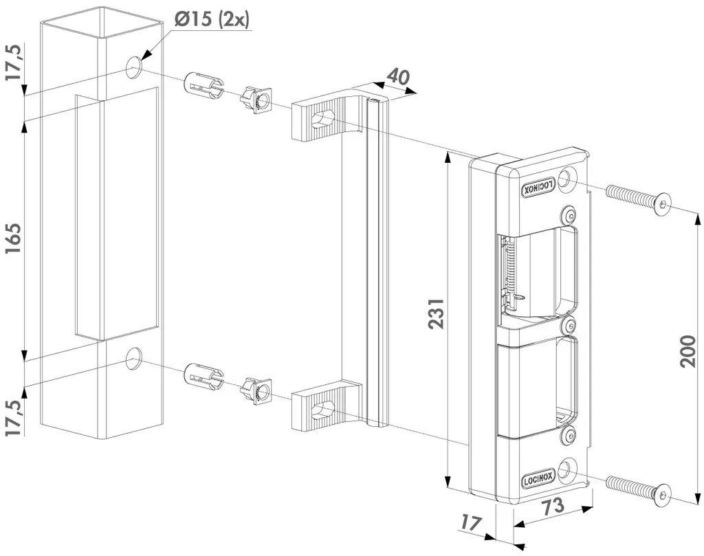 Locinox Electric strike for Swing Gates for H- Metal & H-Wood insert locks - Fail Open.webp