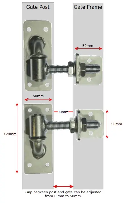 Swing gate Adjustable hinge 90mm long- 16mm Rod - - Pair.webp