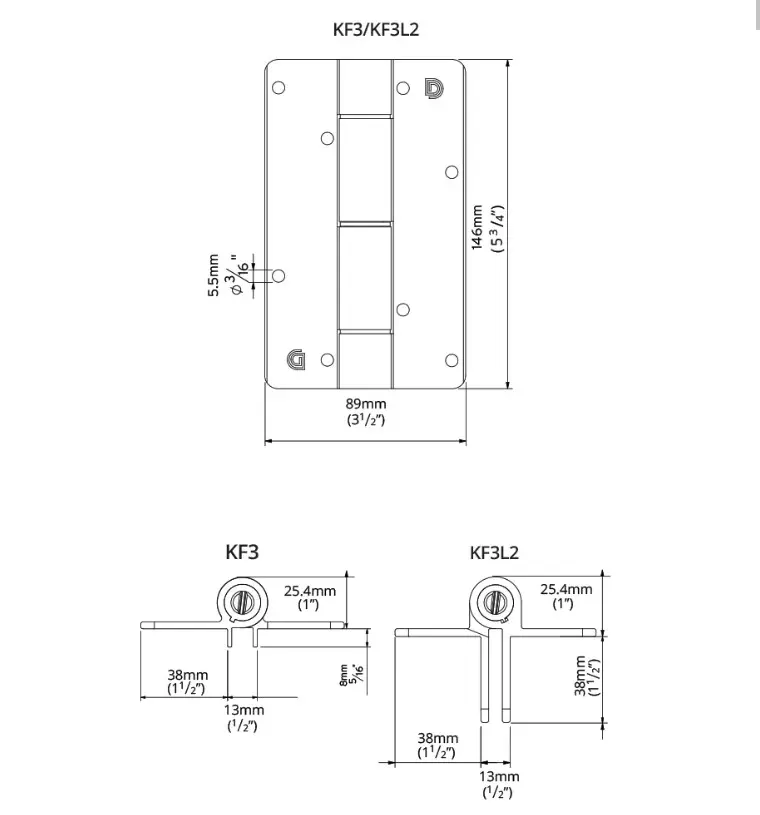 Kwikfit Aluminium S3 Hinges Self Closing Hinges No leg  - Pair.webp