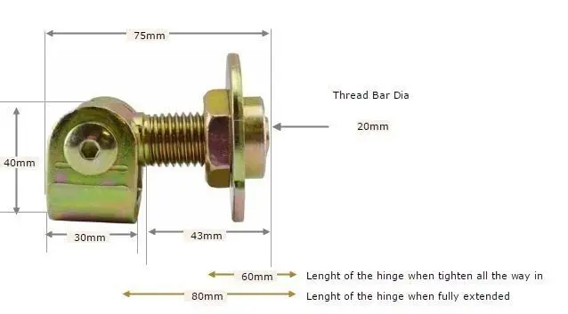 Swing Gate Hinge Adjustable 20mm pin with Rotating - pair.webp