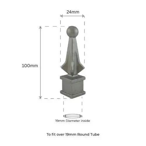 Aluminium Fence Spear_ Cardinal Female Square Base to fit 19mm Round Tube.webp