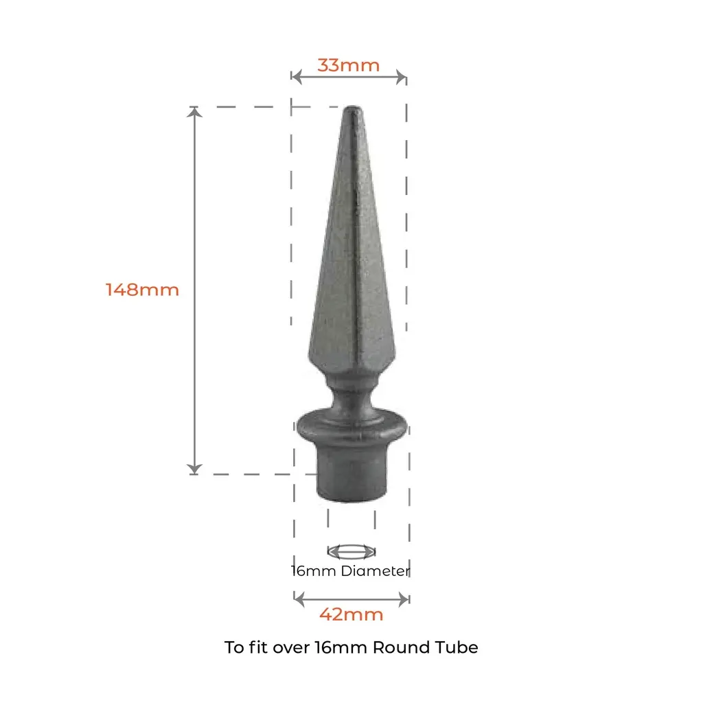 Aluminium Spear_ Pyramid Female to fit over 16mm Round Tube (1).webp