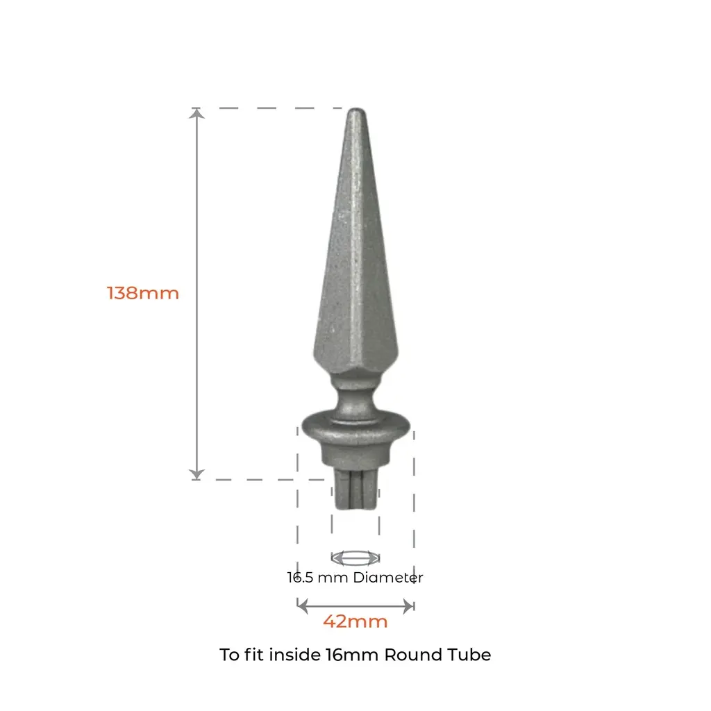 Aluminium Spear_ Pyramid Male to fit inside 19mm Round Tube.webp