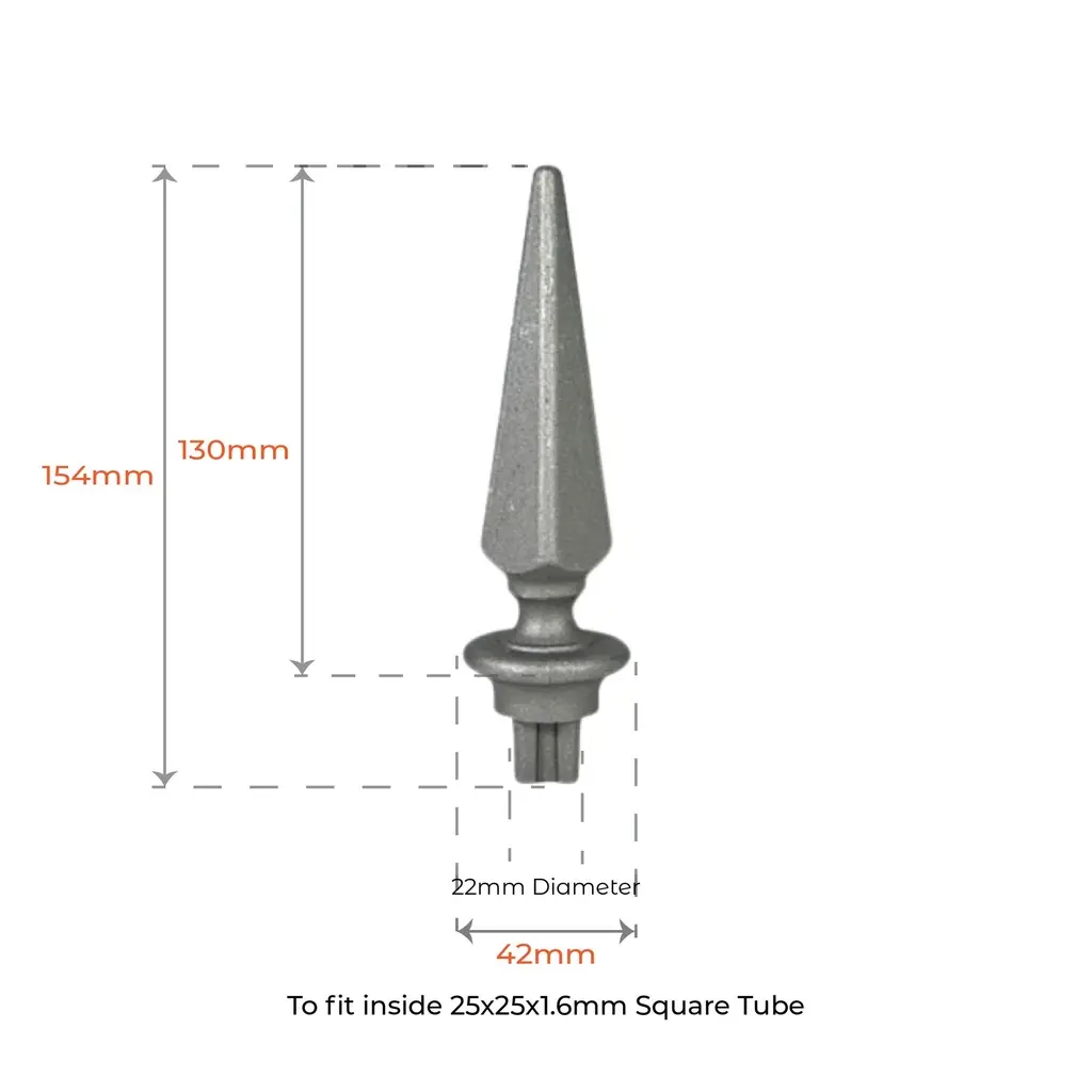 Aluminium Spear_ Pyramid Male to fit inside 25mm Square.webp