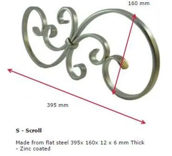 Steel S - Scroll  395x160x12x6mm - Zinc Plated.webp