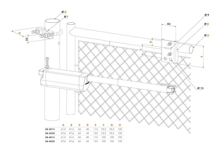 [FK478] Chain link bracket Round application for Samson gate closer 4" Post x 1-5/8" gate