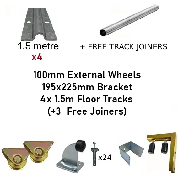 [Kit16_5] DIY Sliding Gate Kit - 100mm External Wheels x Large Bracket x 4 Tracks(1.5m)