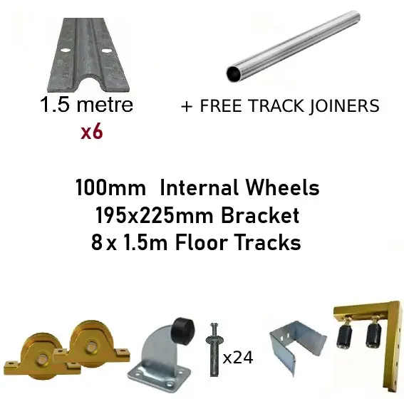 [Kit12_3] DIY Sliding Gate Kit - 100mm Internal Wheels x Large Bracket x 6 Tracks 1.5m + Free Joiners 