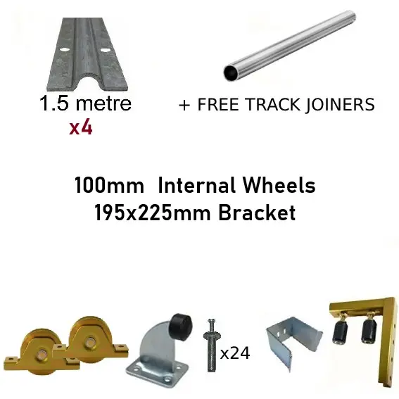 [Kit12_5] DIY Sliding Gate Kit - 100mm Internal Wheels x Large Bracket x 4 Tracks(1.5M)