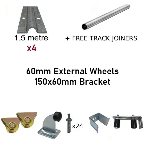 [Kit05_2] DIY Sliding Gate Kit - 60mm External Wheels x Small Bracket x 4 Tracks 1.5m with Free Track Joiners 