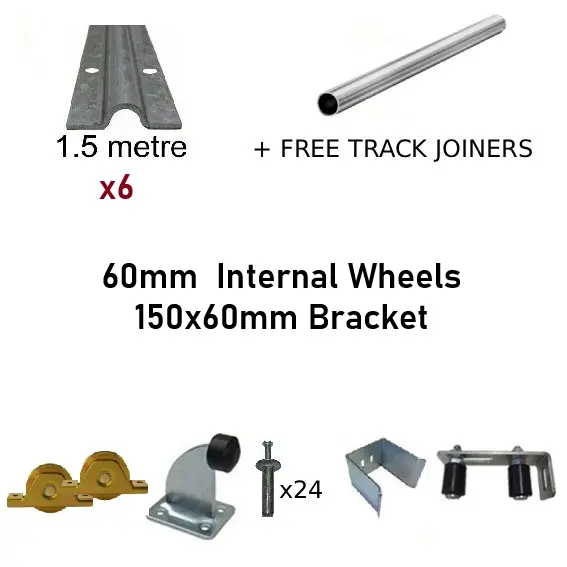 [Kit01_3] DIY Sliding Gate Kit - 60mm Internal Wheels x Small Bracket x 6 Tracks 1.5m with Free Track Joiners 