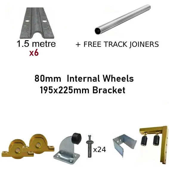 DIY Sliding Gate Kit - 80mm Internal Wheels x Large Bracket x 6 Tracks 1.5m with Free Track Joiners 