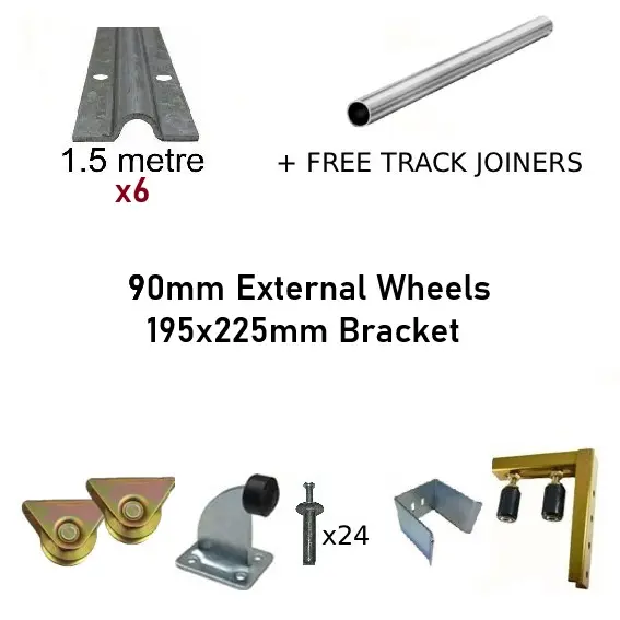 DIY Sliding Gate Kit - 90mm External Wheels x Large Bracket x 6 Tracks 1.5m with Free Track Joiners 