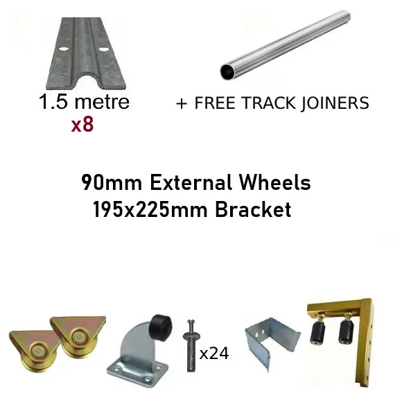 DIY Sliding Gate Kit - 90mm External Wheels x Large Bracket x 8 Tracks 1.5m with Free Track Joiners 