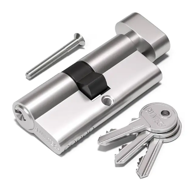 [KB102] Euro Key Barrel, 70mm Full Cylinder, Keyed Alike with Turn Snib - Satin Chrome 