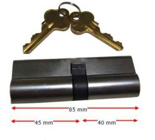 Euro Key Barrel, 85mm Full Cylinder, Keyed Alike, 40/45mm Offset - Satin Chrome
