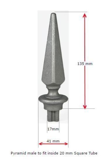 [MS770] Aluminium Fence Spear: Pyramid Male to fit inside 20mm Square