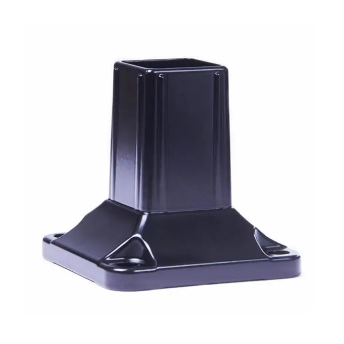 Square Aluminium Base Post Insert: 50x50mm Post, 100x100x10mm Base, 4 Holes - Black