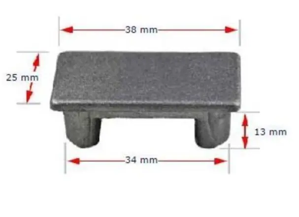 Aluminium rectangular cap 38x25mm (1.6mm wall)