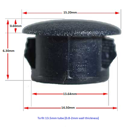 Black Plastic Insert Hole Plug/End Caps for 13mm Round Tube - Short Version