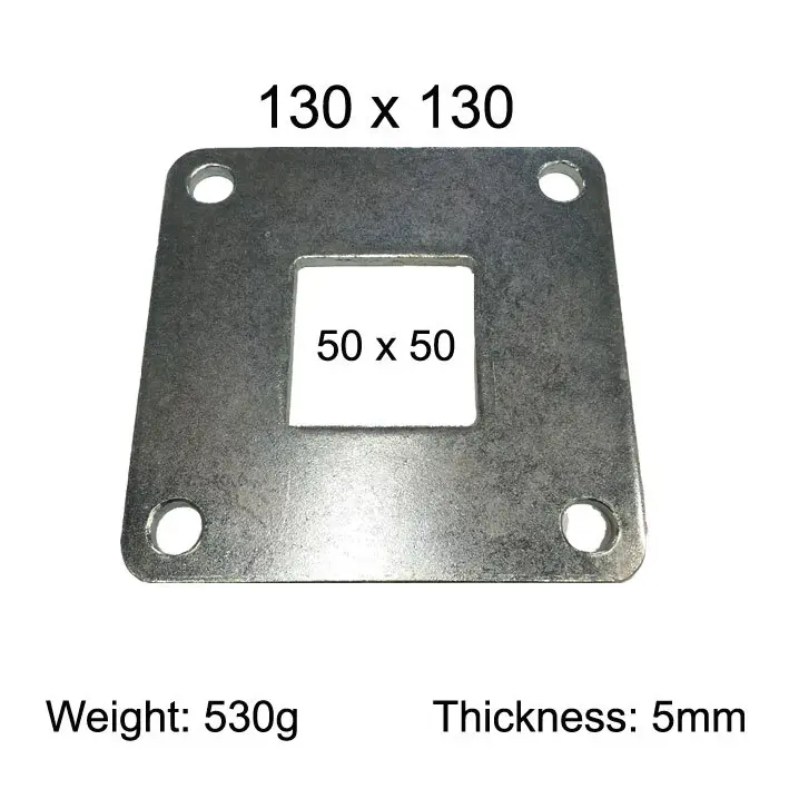 [SE835] Square Steel Base Plate, 130x130x5mm, 4 Holes - 50mm Centre Square Cut