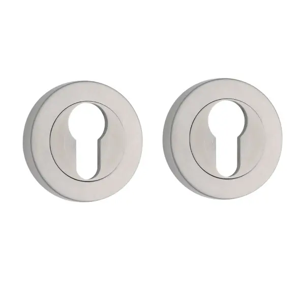 [FK493] Insert Mortice Lock Escutcheon - Euro, Round, 54mm - Stainless Steel in Satin Chrome Silver - Pair