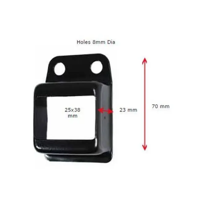 [BKRB461] Steel Fence Rail Bracket, 38x25mm Tube, Single Lug, 2 Hole - Black