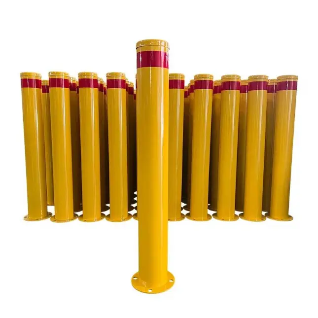 [RBPB210] Safety Bollard Steel Round 80NB (90mm OD) 1000mm long Base 200x200mm Safety Yellow.
