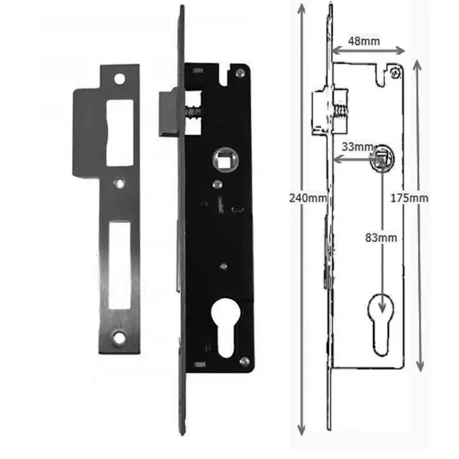 Euro Insert Mortice Lock - 50x50 Frame, 35mm Backset, Gold - For Swing Gates