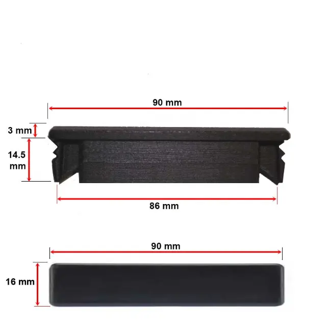 [CPPR409] Plastic Rectangular Cap 90x16mm (1-3mm) - Black