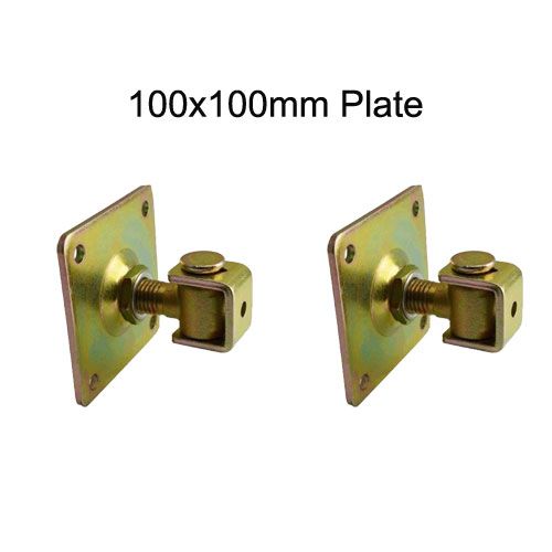 Pair - Zinc Plated Adjustable Swing Gate Hinge With Plate - 20mm Pin, 100x100mm Plate