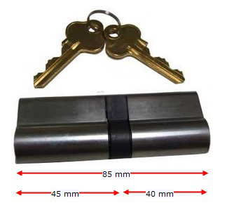 [KB850] Euro Key Barrel, 85mm Full Cylinder, Keyed Different, 40/45mm Offset - Satin Chrome