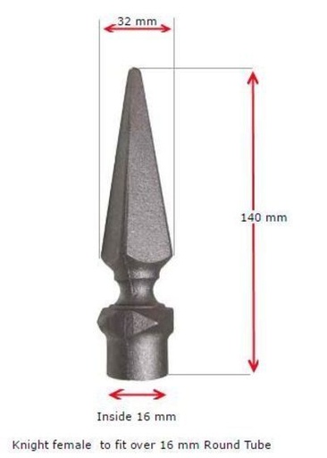 [MS755] Aluminium Fence Spear: Knight Female to fit over 16mm Round Tube