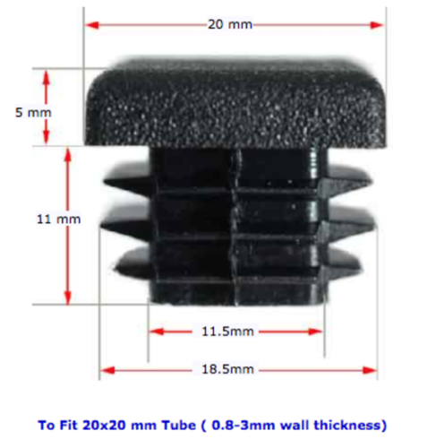 [CPPS289] Plastic square cap 20x20mm (0.8-3mm wall thickness)